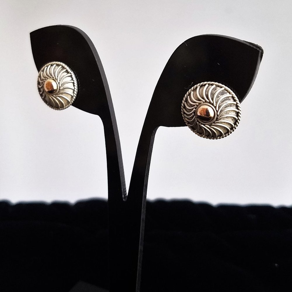 STERLING SILVER 925 Vintage Earrings Bali curved sunburst post artisan NEW